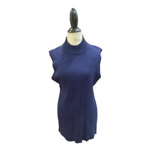 Ashley Stewart Lightweight Knit Sleeveless Mock Turtleneck Navy Women's Sz 26